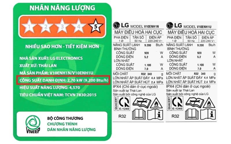 Cách đọc công suất điều hòa trên nhán dãn năng lượng